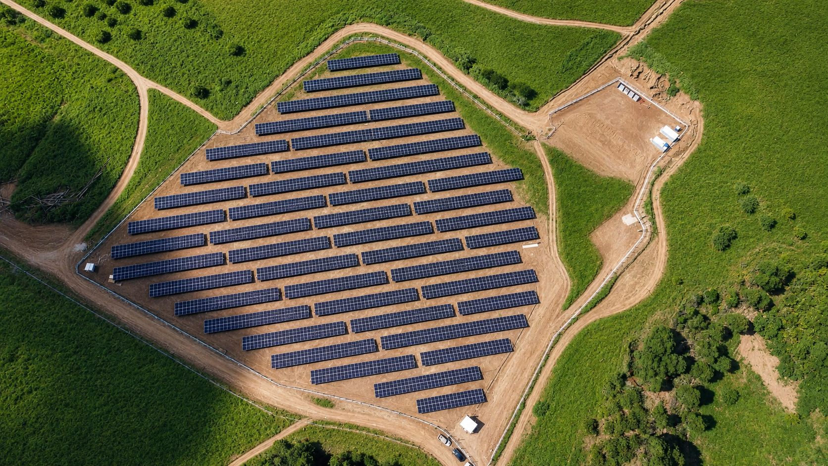 Vista aérea de uma usina solar da Minas Solar em Minas Gerais